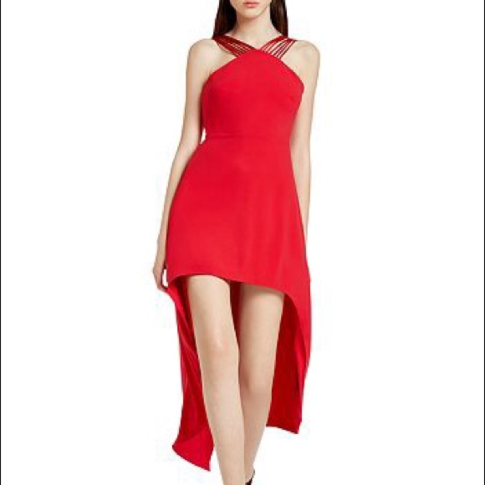 red strappy high low dress
